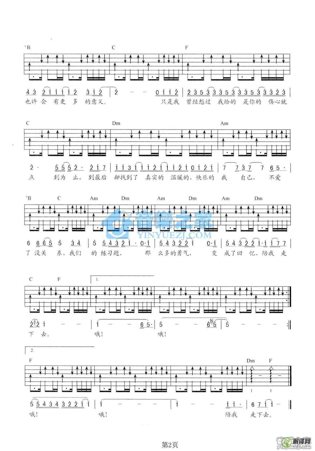 练习题吉他谱,原版歌曲,简单F调弹唱教学,六线谱指弹简谱2张图