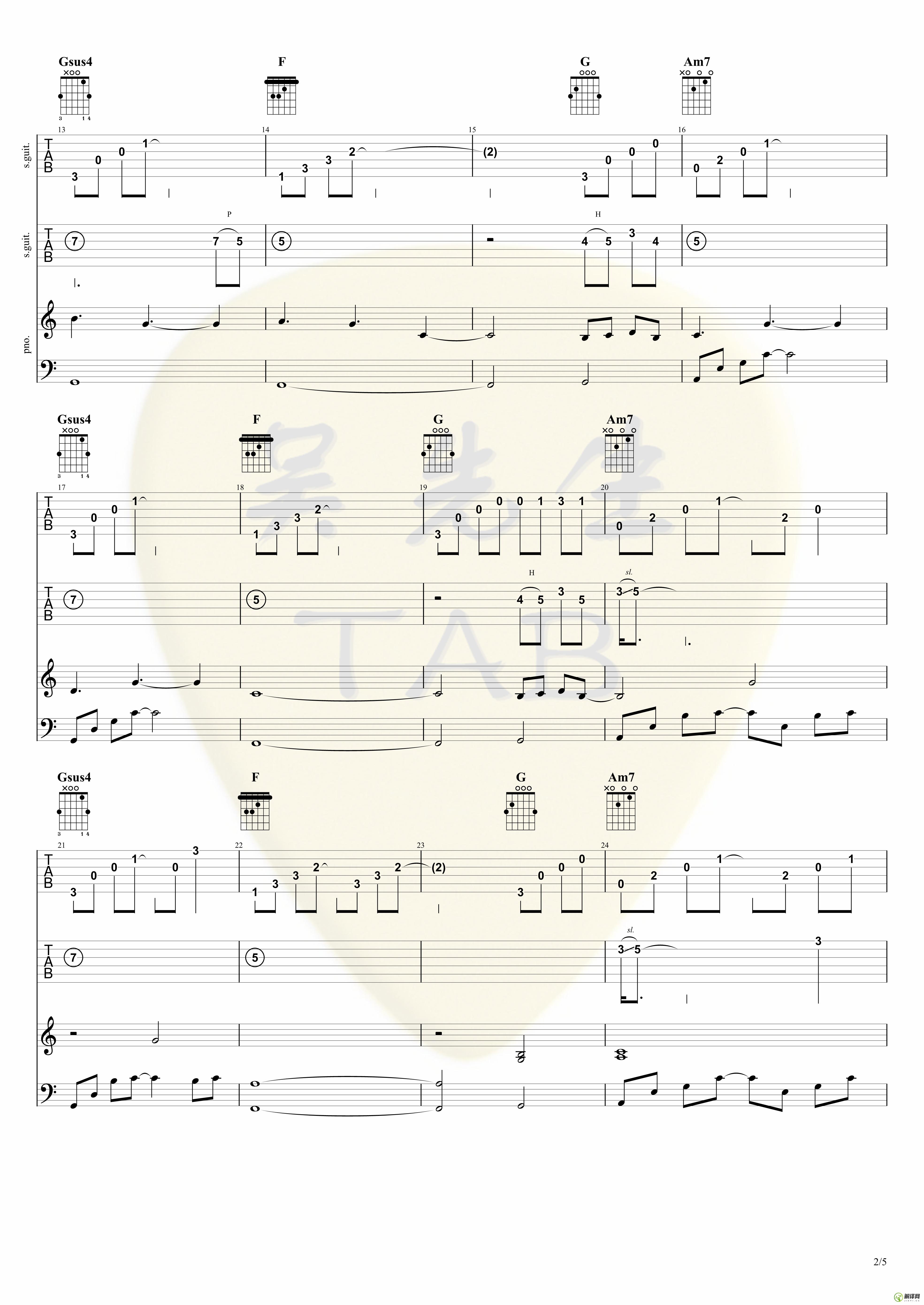 撒野吉他谱,原版歌曲,简单C调弹唱教学,六线谱指弹简谱5张图